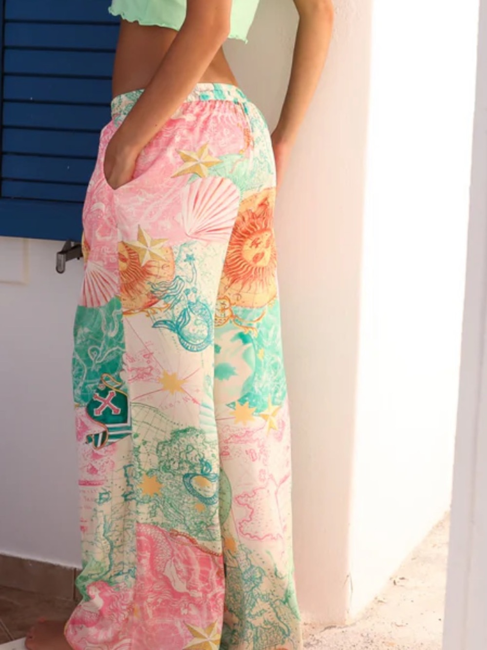 Kulani Kinis Drawstring resort pants in Neverland Pink, Wide-Leg Printed Pants - Picture 2 of 5